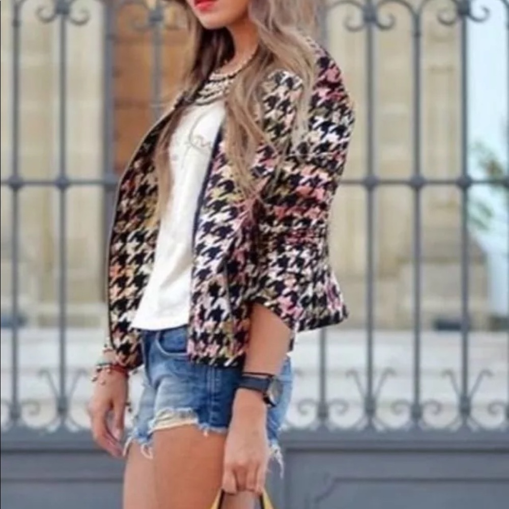 Zara Trafaluc Moto Jacket Houndstooth Ombre Artsy Rockstar